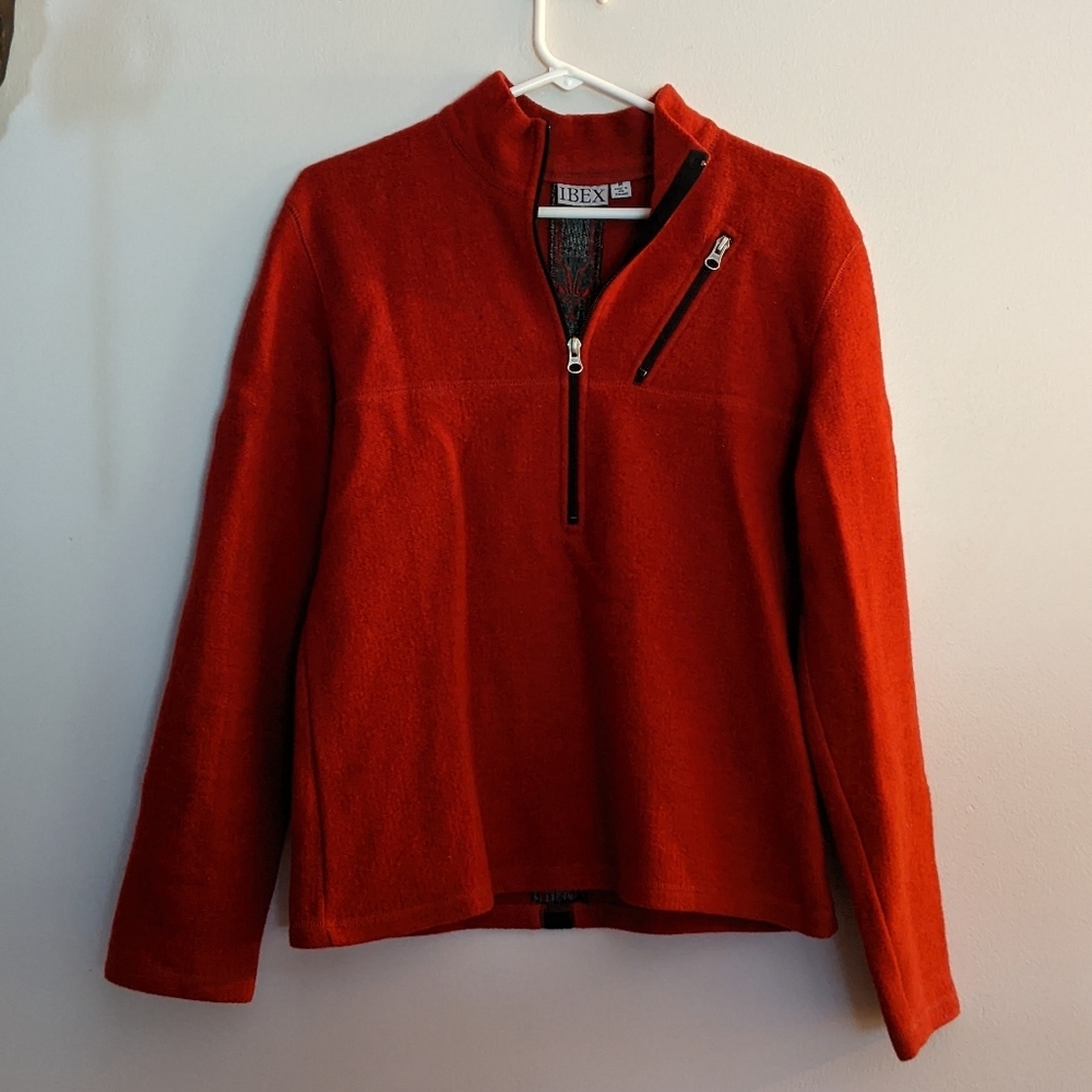 Ibex Merino Wool Half Zip Pullover Medium Burnt Orange